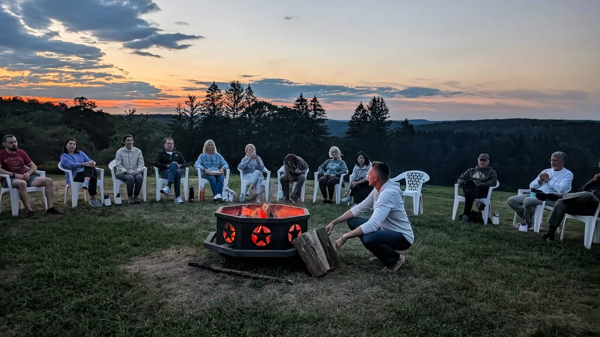 Morning yoga session at the Himalayan Institute retreat